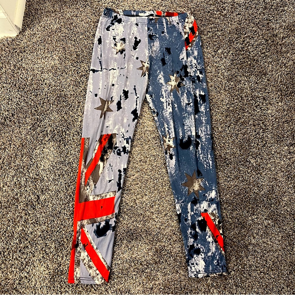 Riv Large American/United Kingdom Red, white and blue star flag leggings